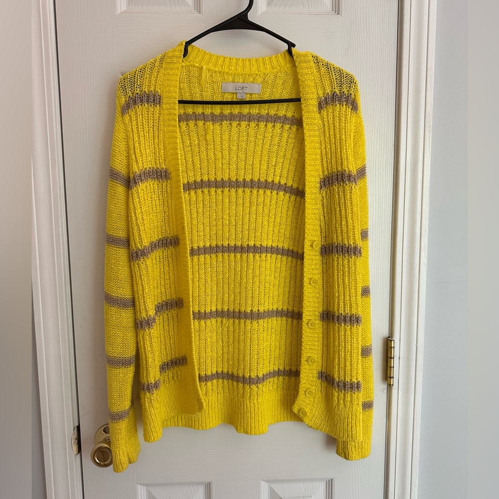 Ann Taylor LOFT Women's Medium Yellow and Purple Striped Sweater Spring